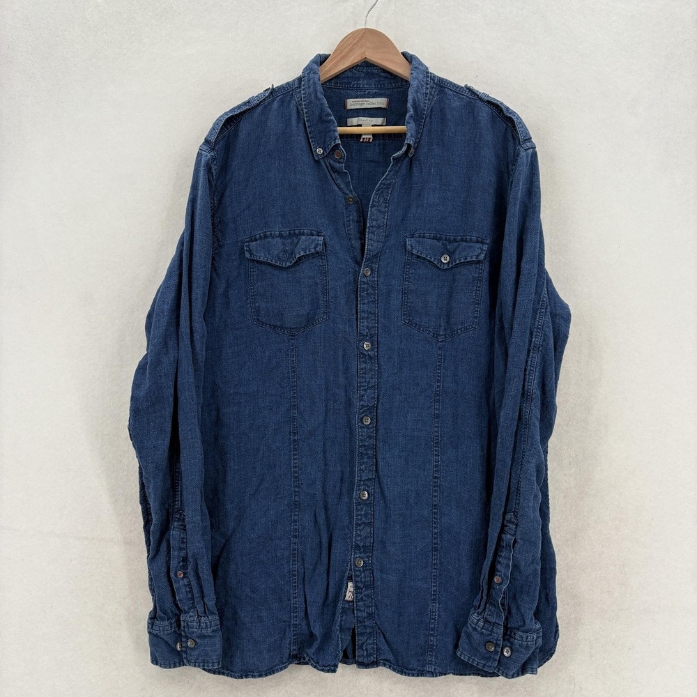 Banana Republic Heritage Shirt Mens XLT Blue Linen Long Sleeve Utility Grant Fit